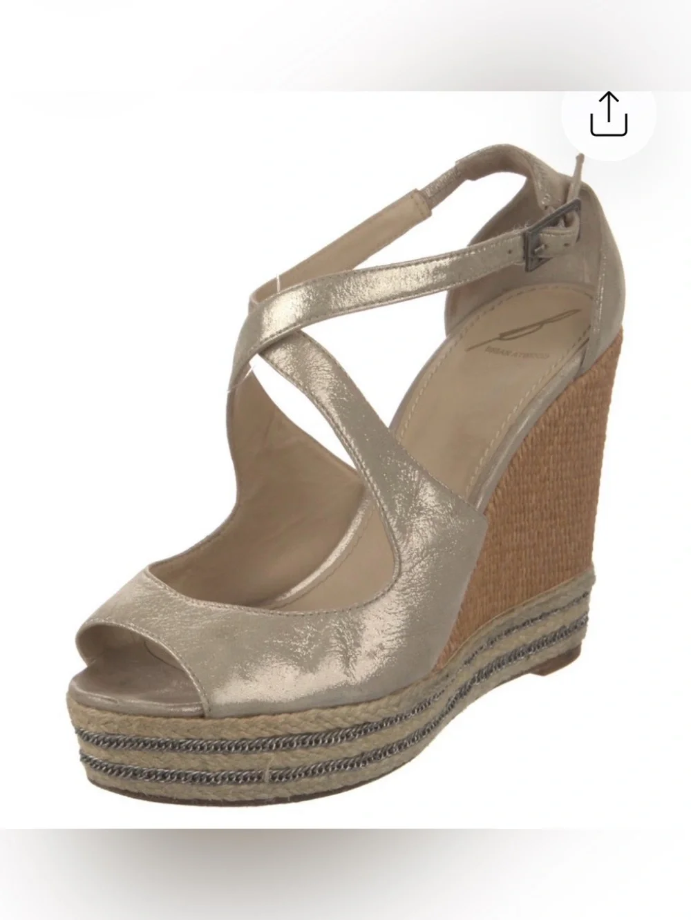 Brian Atwood BF Dekoda Gold Espadrille Wedges 7.5